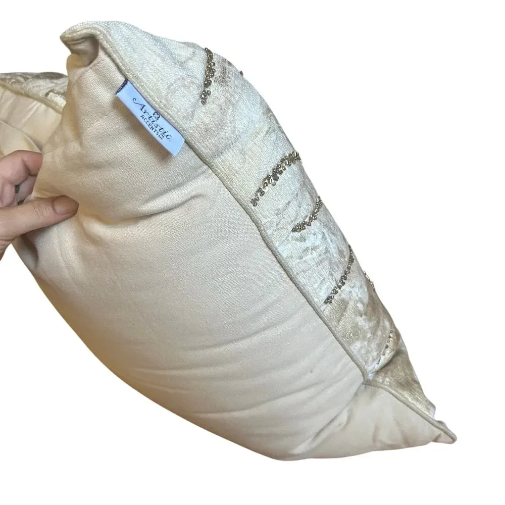 2 Artistic Accents Decorative Ivory Gold White Beaded Throw Pillows